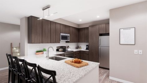 Apartment kitchen render at The Standard at Berkeley