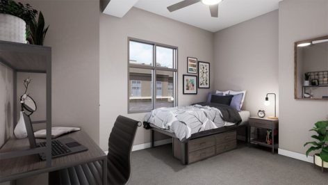 Apartment bedroom render at The Standard at Berkeley
